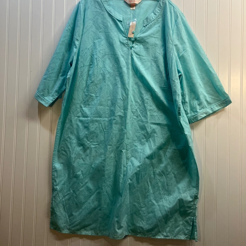 Cacique Womens Turquoise Paisley Burnout Sleep Shirt Lounge Tunic 14/16 NWT BOHO